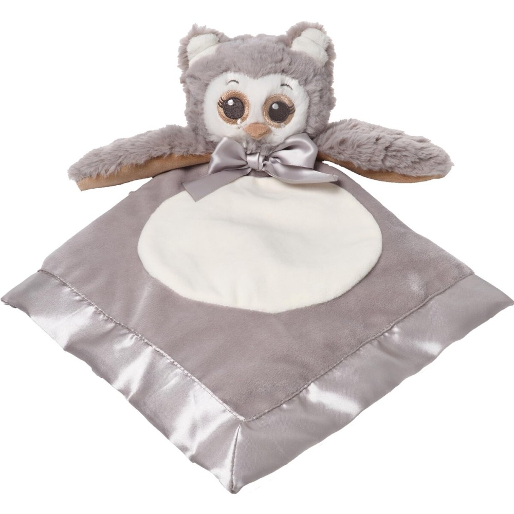 Bearington Lil\' Owlie Owl Lovey Baby Security Blanket - 15 Gray Plush Stuffed Animal Blanket with Satin Trim - Soft Owl Lovey for Baby Girl and Boy - Snuggly Girl Gift for Infants and Newborns