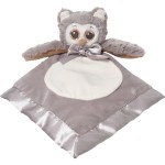 Bearington Lil\' Owlie Owl Lovey Baby Security Blanket - 15 Gray Plush Stuffed Animal Blanket with Satin Trim - Soft Owl Lovey for Baby Girl and Boy - Snuggly Girl Gift for Infants and Newborns