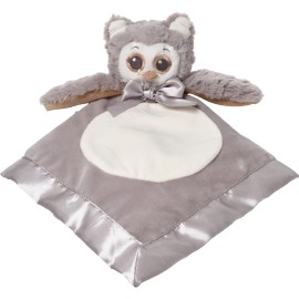 Bearington Lil\' Owlie Owl Lovey Baby Security Blanket - 15 Gray Plush Stuffed Animal Blanket with Satin Trim - Soft Owl Lovey for Baby Girl and Boy - Snuggly Girl Gift for Infants and Newborns