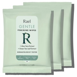 Rael Feminine Wipes, Flushable, Travel Size, All Skin Types, Daily Use (10 Count, Pack of 3)
