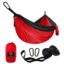 Gold Armour Camping Hammock - XL Double Hammock Portable Hammock Camping Accessories Gear for Outdoor Indoor with Tree Straps, USA Based Brand (Red and Black)