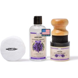 CLARKS Cutting Board Oil and Wax Kit - Set includes Food Grade Mineral Oil (12oz), Finishing Wood Wax (6oz), Applicator Sponge & Buffing Pad, Enriched with Food Safe Lavender and Rosemary Extract
