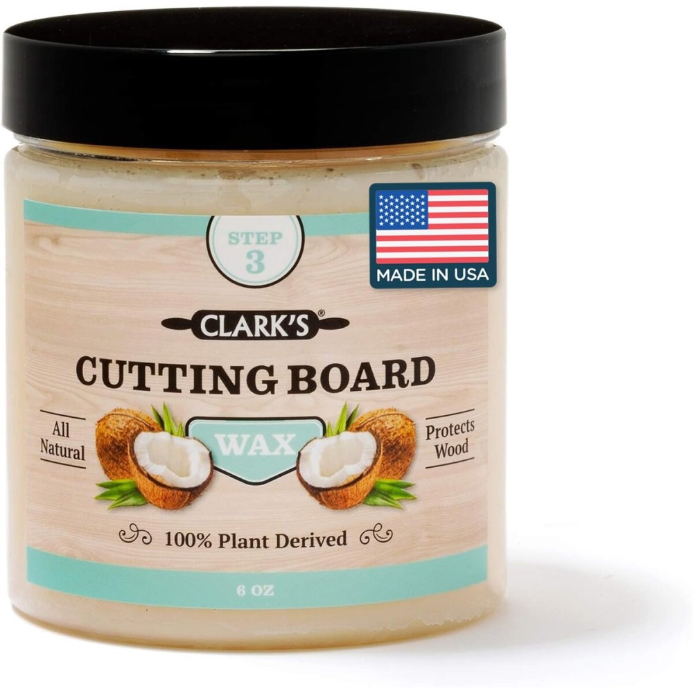 CLARK\'S Cutting Board Wax - 2-in-1 Wood Butter & Organic Coconut Oil with Beeswax for Wooden Kitchen Utensils - Butcher Block Conditioner for Charcuterie & Cutting Boards - Made in USA, 6oz