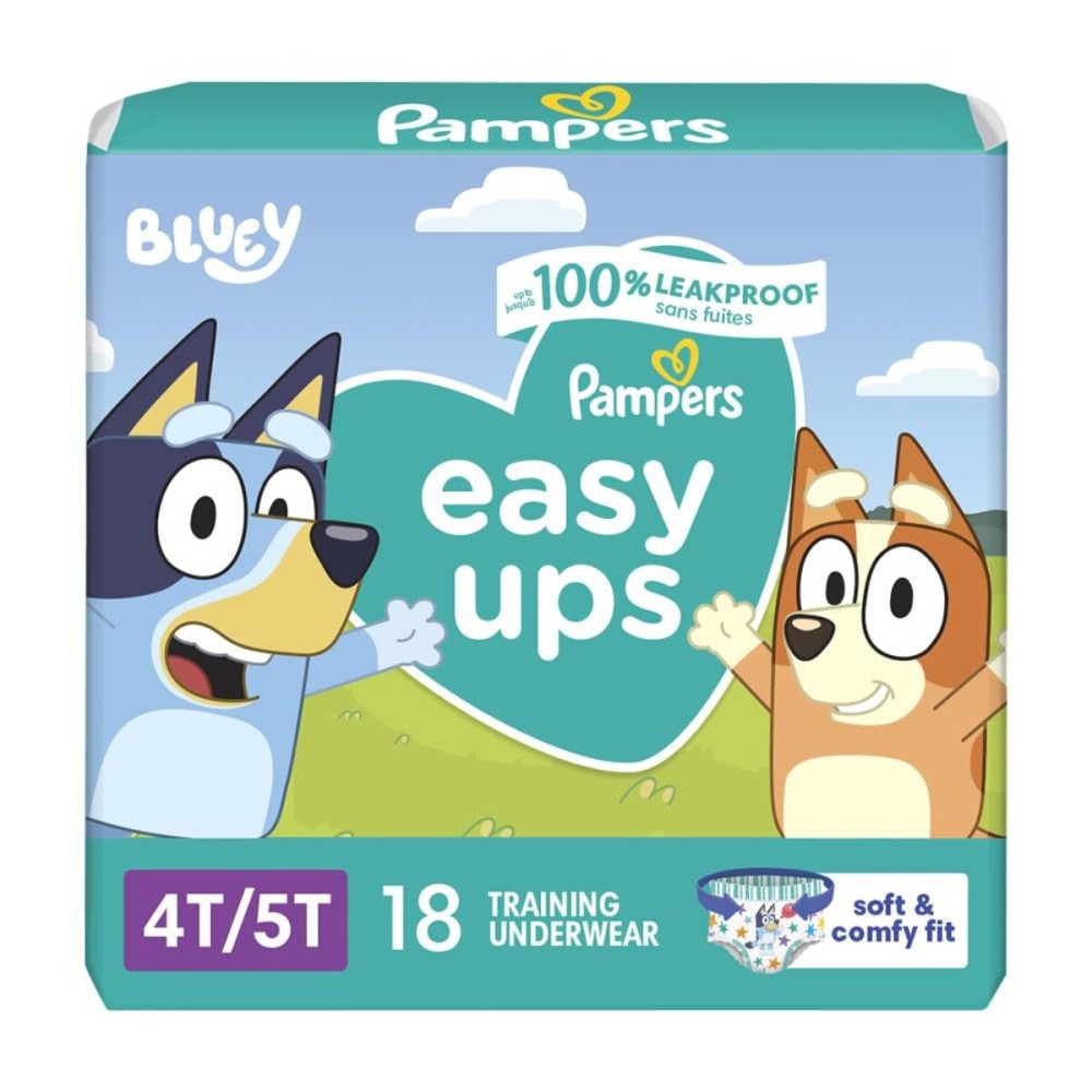 Pampers Training Pants - Easy Ups Boys & Girls Bluey - Size 4T-5T, 18 Count, Children\'s Potty Underwear (Packaging May Vary)