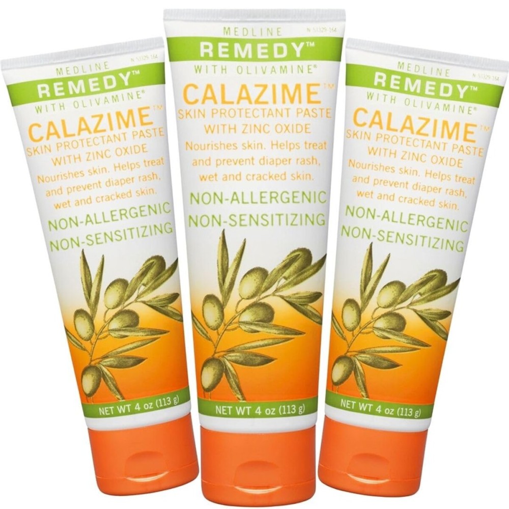 Medline Remedy Olivamine Calazime Skin Protectant Paste Cream, Used with Dry Chapped from Diaper Rash, Incontinence, Dermatitis, Psoriasis, Burns, Bites, White, 4 Oz, 3 Count