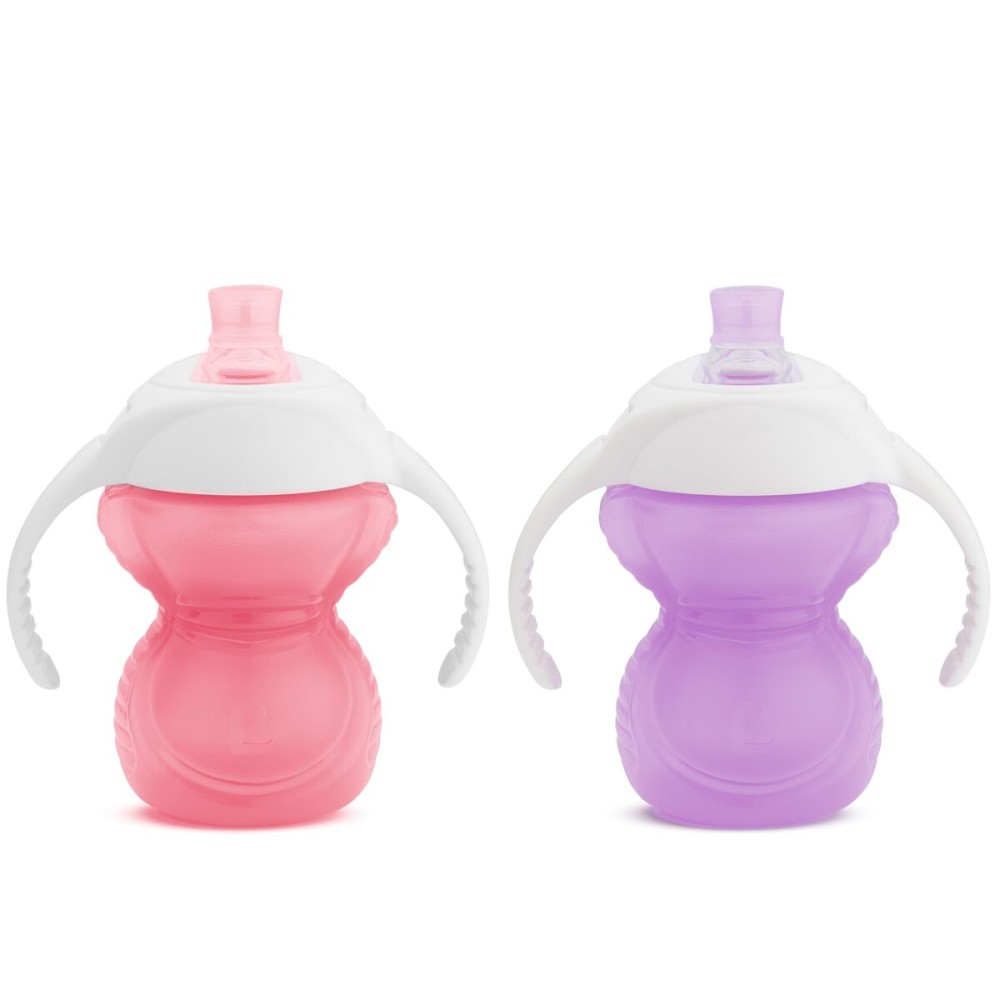 Munchkin Click Lock Bite Proof Trainer Cup, 7 Ounce, 2 Pack, Pink/Purple