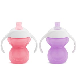 Munchkin Click Lock Bite Proof Trainer Cup, 7 Ounce, 2 Pack, Pink/Purple