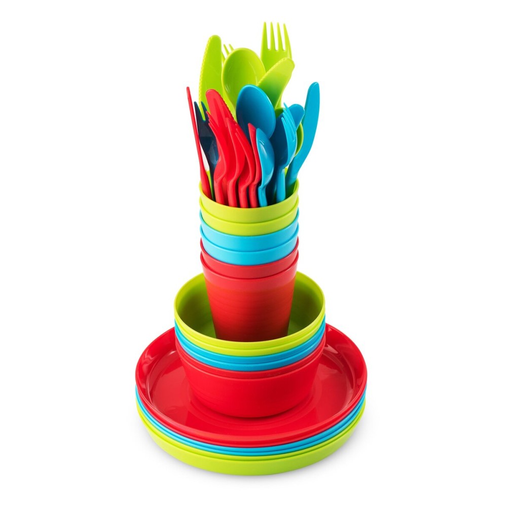 PLASKIDY Kids Plastic Dinnerware Set - 36 Pc Reusable Children\'s Dinner Set Microwave / Dishwasher Safe BPA Free Toddler Dishes Dinnerware Set Includes Kids Plates and Bowls Kids Cups & Flatware.