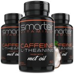 SmarterVitamins (3-Pack 200mg Caffeine Pills with 100mg L-Theanine + Coconut MCT Oil, Energy and Focus, Extended Release Capsule, 150 Liquid Softgels