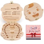 NASHRIO Baby Tooth Box Wooden Kids Keepsake Organizer Gift for Baby Teeth, Cute Children Tooth Container with Tweezers to Keep the Childwood Memory (Boy)