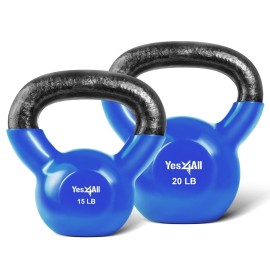 Yes4All Combo Vinyl Coated Kettlebell Weight Sets - Great for Full Body Workout and Strength Training - Vinyl Kettlebells 15 - 20 lbs
