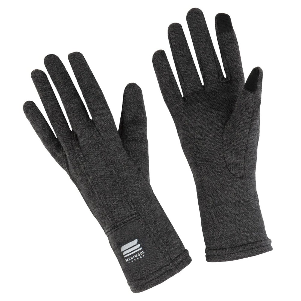 MERIWOOL Merino Wool Unisex Glove Liners for use with Touch Screens in Charcoal Grey - Large