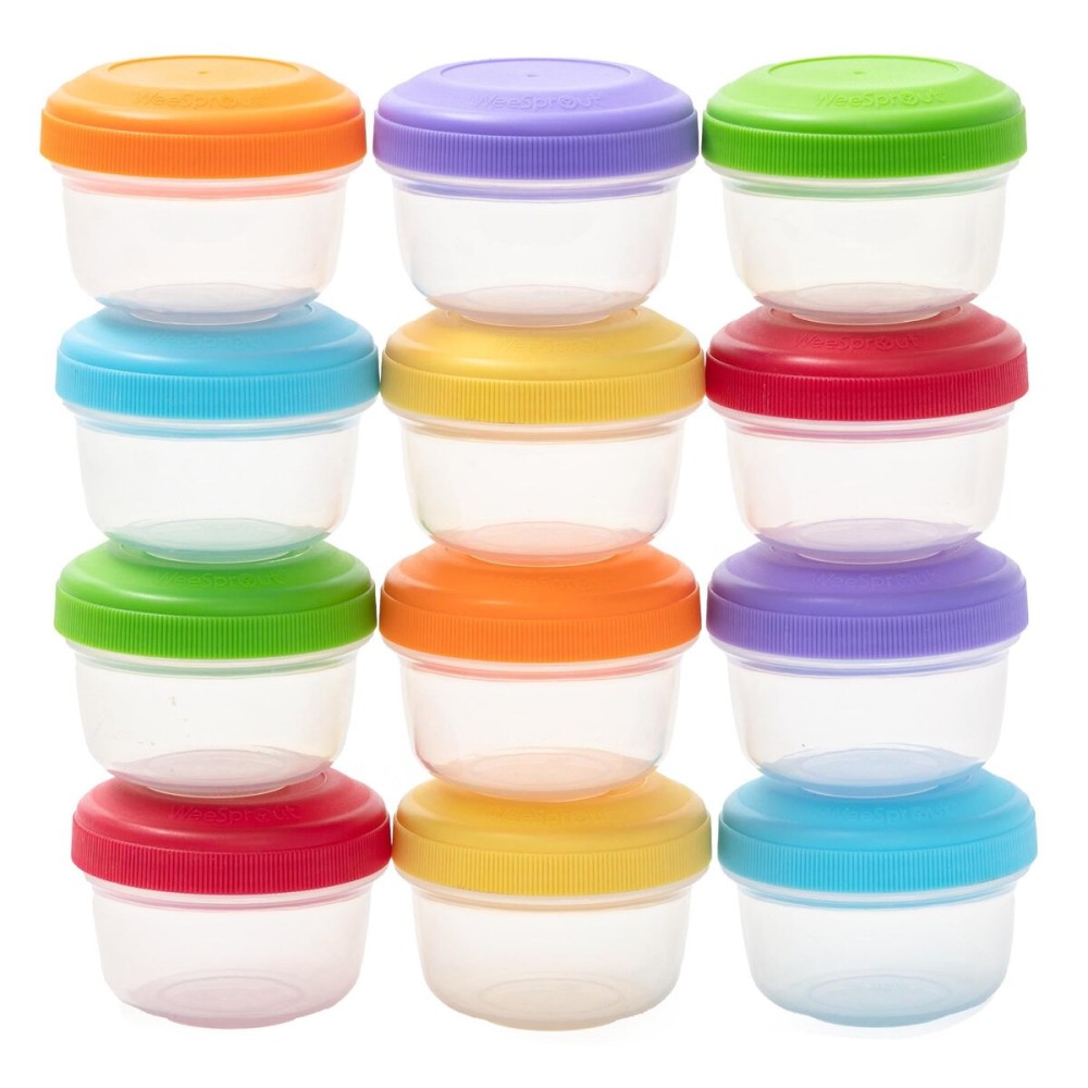 WeeSprout Baby Food Containers - Small 4 oz Containers with Lids, Leakproof & Airtight, Freezer Safe, Dishwasher Safe, Thick Food Grade Plastic, Set of 12 Baby Food Storage Containers + Color Options