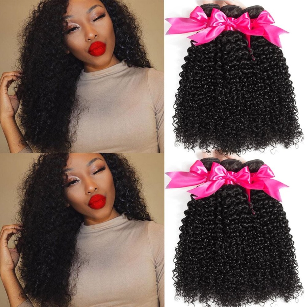 Hermosa Brazilian Curly Hair 3 Bundles Double Weft Curly Weave Human Hair Bundles 10A Unprocessed Brazilian Virgin Hair Black Color 14 16 18inch