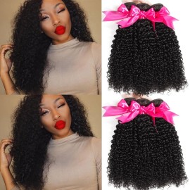 Hermosa Brazilian Curly Hair 3 Bundles Double Weft Curly Weave Human Hair Bundles 10A Unprocessed Brazilian Virgin Hair Black Color 14 16 18inch