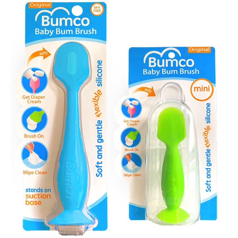 Bumco Baby Bum Brush + Mini Diaper Cream Spatula with Case - BPA-Free Butt Spatula Baby, Soft Diaper Spatula, Baby Diaper Cream Applicator, Mom-Invented Diaper Bag Essentials, Butt Spatula