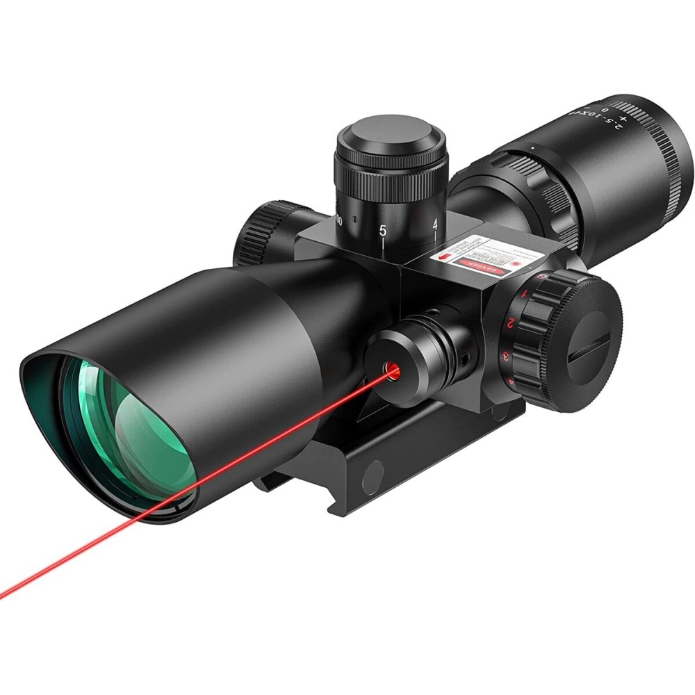 MidTen 2.5-10x40 Red Green Illuminated Mil-dot Scope with Red/Green Laser Combo - Green Lens Color & Mounts