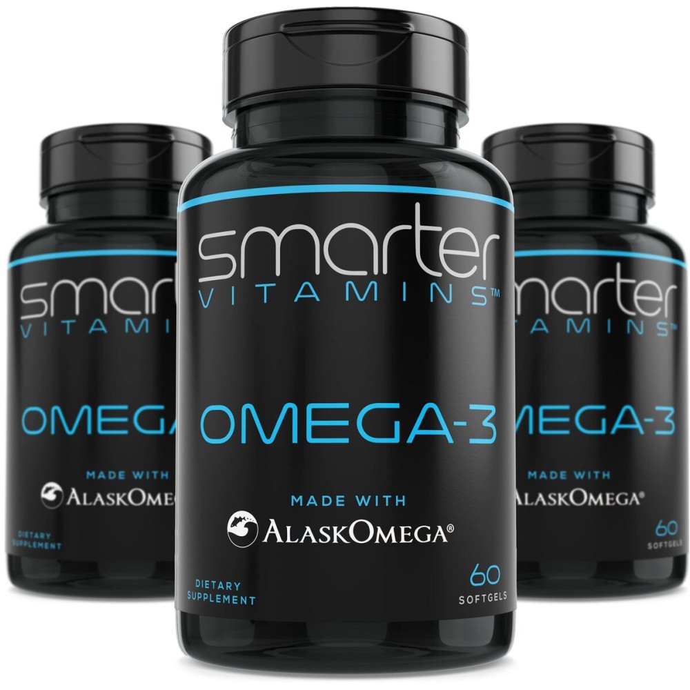 (3 Pack) Smarter Omega 3 Fish Oil, Berry Flavor, Burpless, Tasteless, 2000mg, DHA EPA Triple Strength Brain, Made with AlaskOmega