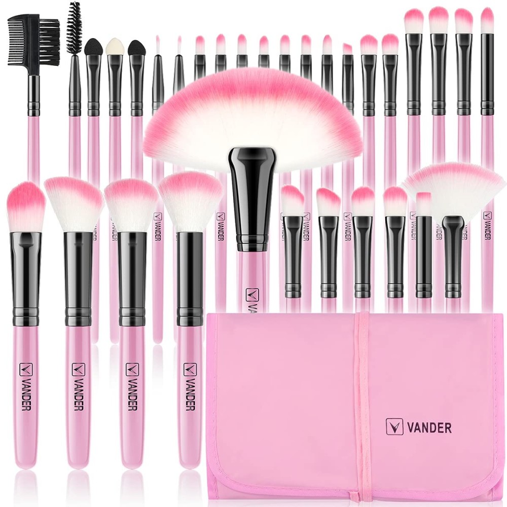 Makeup Brushes, VANDER 32pcs Makeup Brush Set Professional Soft Synthetic Foundation powder concealer blending Make up Brushes, eye shadow blush face brush set, Pink