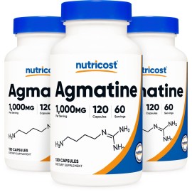 Nutricost Agmatine Sulfate 1000mg, 120 Capsules (3 Bottles) - Gluten Free, Non GMO, 500mg Per Capsule