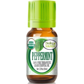 Healing Solutions Organic Peppermint Essential Oil 0.33 oz (10ml), Pure, Undiluted, Therapeutic Peppermint Oil for Hair and Skin