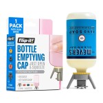 Flip-It! 1-Pack Bottle Emptying Kit - No more wasted product - Fits most plastic bottles - Get out every drop of Shampoos, Lotions, & More - 1 Base Cap, 3 Adapters - Pastel Color Edition