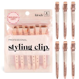 Kitsch Professional Alligator Clips for Hair Styling - 3.5 Aluminum Hair Sectioning Clips for Salon & Makeup Application | Ideal Gifts for Women - Rose Gold, 6 Pcs
