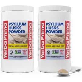 Yerba Prima Psyllium Husks Powder - 24 oz (Pack of 2) - Unflavored - Fine Ground - Natural Fiber Supplement with Soluble & Insoluble Fiber