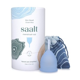 Saalt Menstrual Cup - Reusable Period Cup - Made for Comfortable, Leak-Free Protection Up to 12 Hours - BPA & Latex Free - Includes Cup & Carry Bag (Small, Ocean Blue)