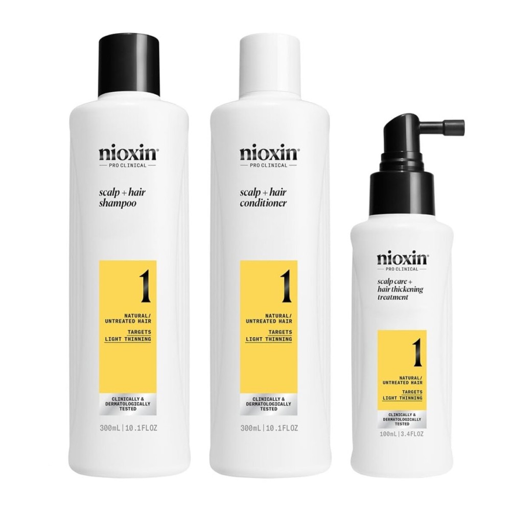 Nioxin Scalp + Hair Thickening System 1 | For Natural or Untreated Hair with Light Thinning |With Niacinamide and Biotin | Full Size | 3 Month Supply