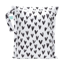 Bumkins Waterproof Wet Bag for Baby, Travel, Swim Suit, Cloth Diapers, Pump Parts, Pool, Beach, Gym Clothes, Toiletry, Hook to Stroller, Daycare, Zipper Reusable Wetdry Packing Pouch, Black Hearts