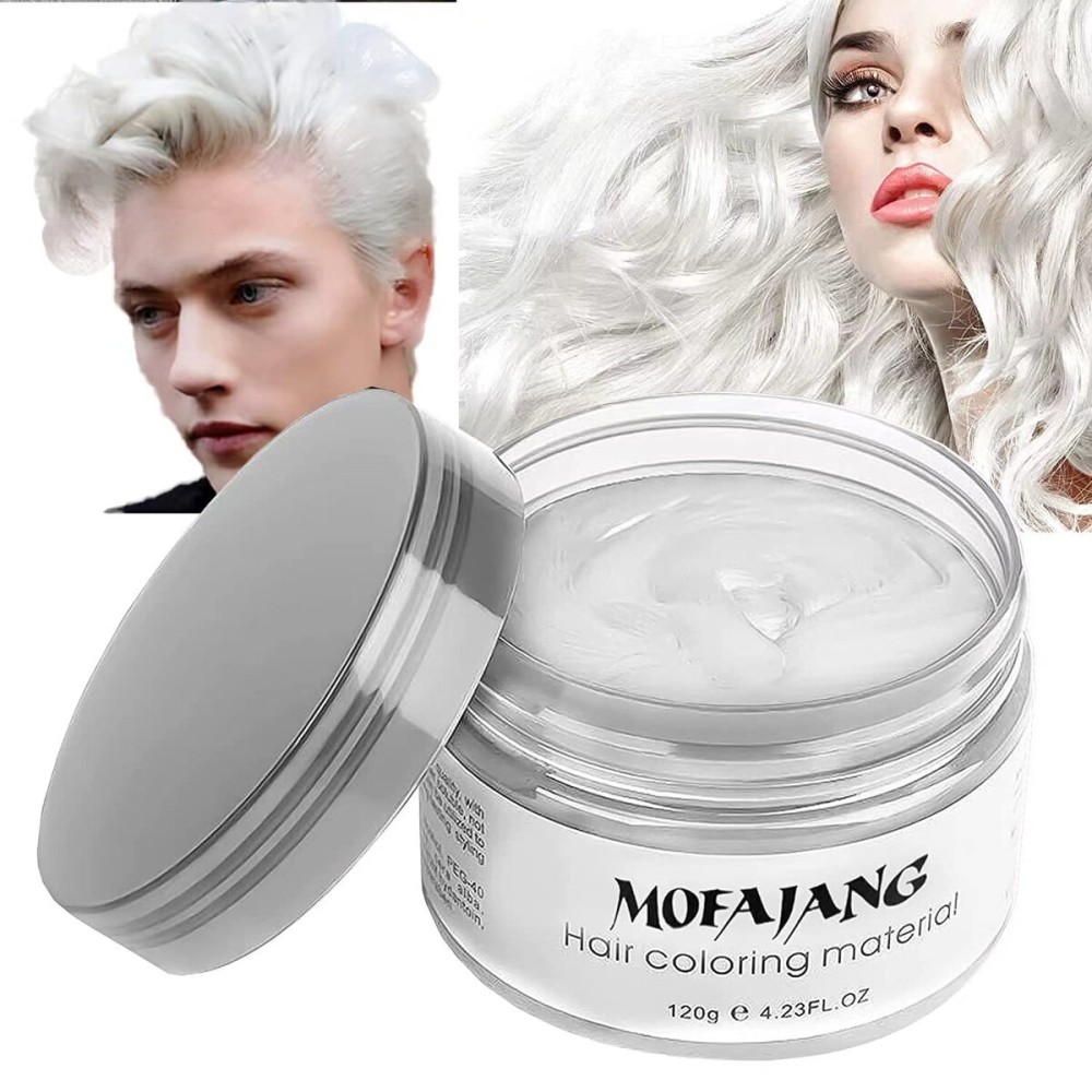 Hair Wax Color White, Temporary Hair Color Dye Washable Hair Styling Mud, Style Clay for Girls Boys Teens Women, Instant Hair Coloring Gel Cream for DIY Cosplay Halloween Children\'s Day (1, White)