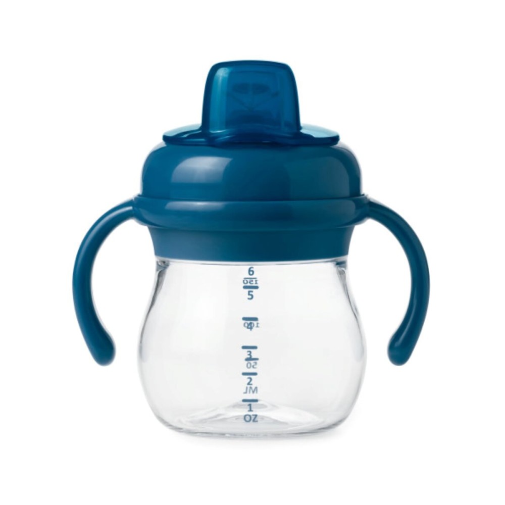 OXO Tot Transitions Soft Spout Sippy Cup with Removable Handles, Navy, 6 Ounce