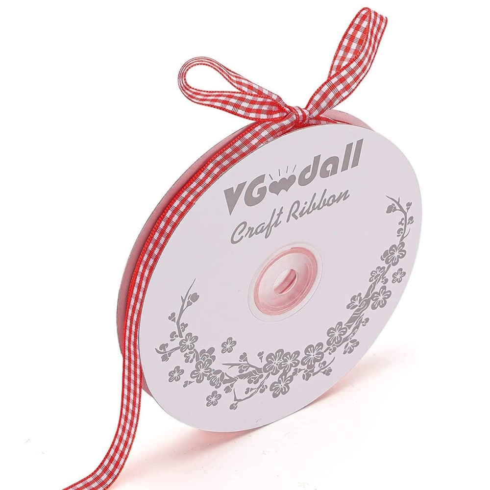 VGOODALL Red Gingham Ribbon, 3/8 x 50Yd Red and White Thin Crafts Ribbon Buffalo Checker Ribbons for Hair Accessories Picnic School and Birthday Gift Wrapping