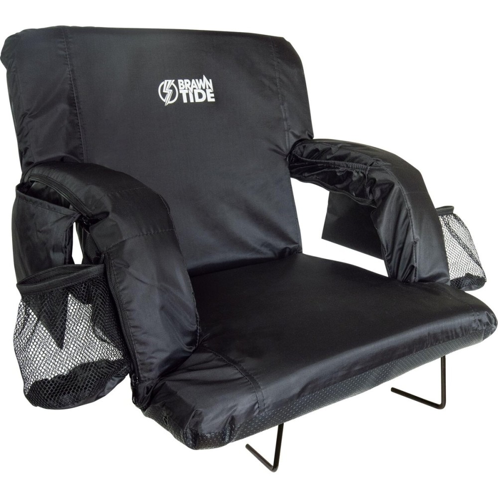 BRAWNTIDE Wide Stadium Chair for Bleachers - Stadium Seat with Back Support, Comfy Thick Cushion, 2 Bleacher Hooks, 4 Pockets, Ideal for Sport Events, Concerts, Parks (Black, Wide Size)