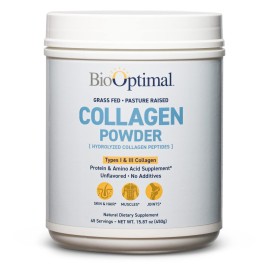BioOptimal Collagen Peptides Powder - Grass-Fed, Pasture-Raised Hydrolyzed Protein Supplement for Skin, Hair, & Nails - Non-GMO, Zero Sugar Daily Supplement for Men & Women (45 Servings)