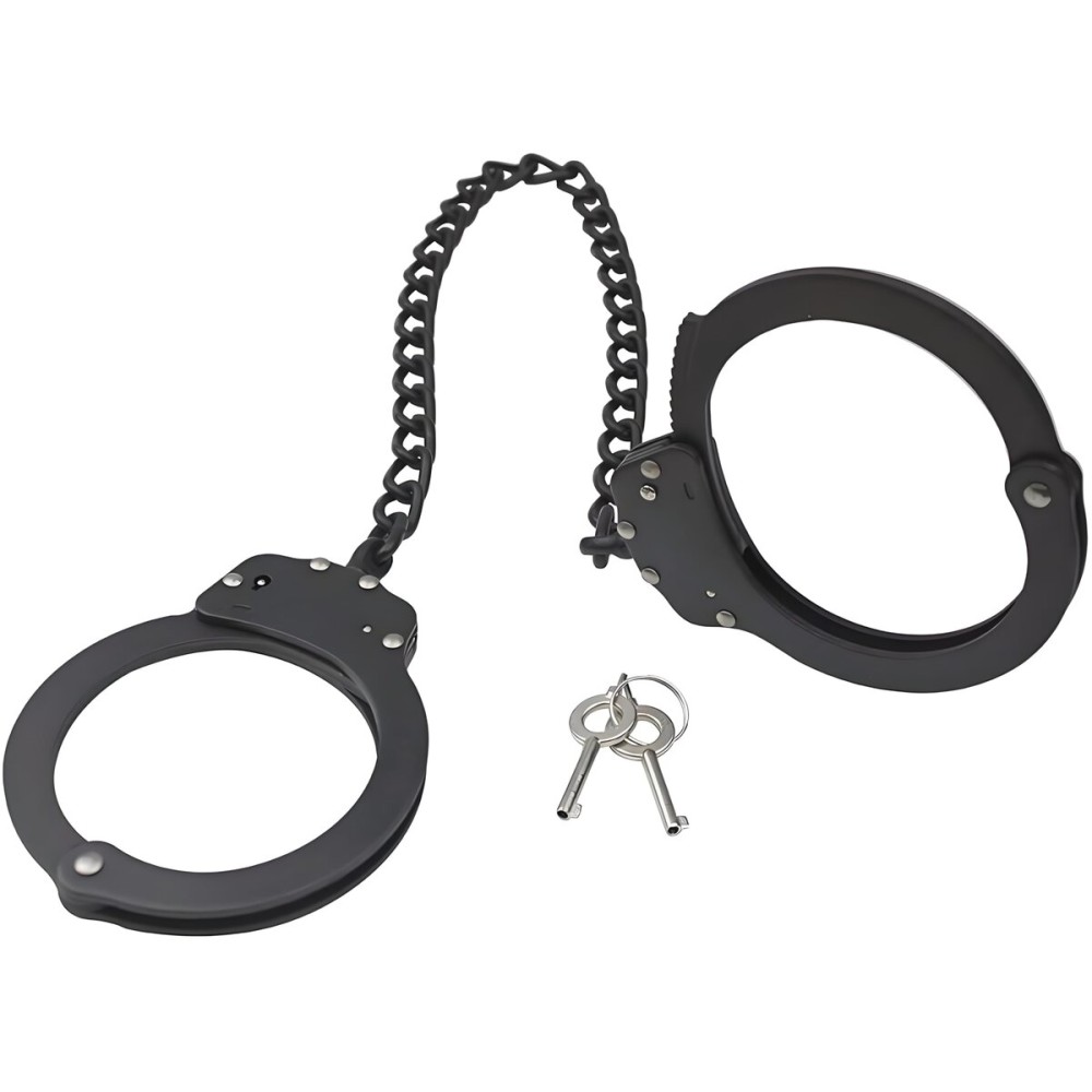 Yoghourds Metal Long Handcuffs - Sturdy Durable Double Lock Steel LegCuffs, Police Professional Heavy Duty Ankle Handcuffs with 2 Keys & Holster (Black)