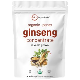 Micro Ingredients Maximum Strength Organic Korean Ginseng Root 200:1 Powder, 4 Ounce, Red Panax Ginseng Powder, Active Ginsenosides, Vegan Friendly