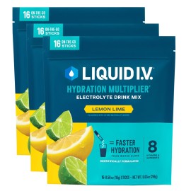 Liquid I.V. Hydration Multiplier - Lemon Lime | Electrolyte Powder Drink Mix | 3 Pack (48 Servings)