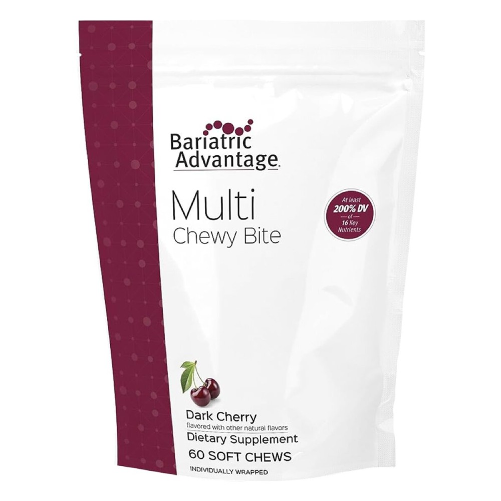 Bariatric Advantage Multi Chewy Bite - Soft Chew Multivitamin for Bariatric Surgery Patients - Chewable Multivitamin with Folic Acid, Vitamin D3 & More - Dark Cherry Flavor - 60 Count