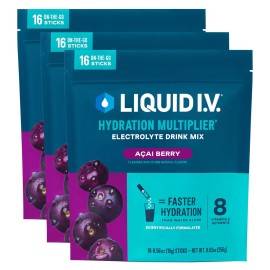 Liquid I.V. Hydration Multiplier - Acai Berry | Electrolyte Powder Drink Mix | 3 Pack (48 Servings)
