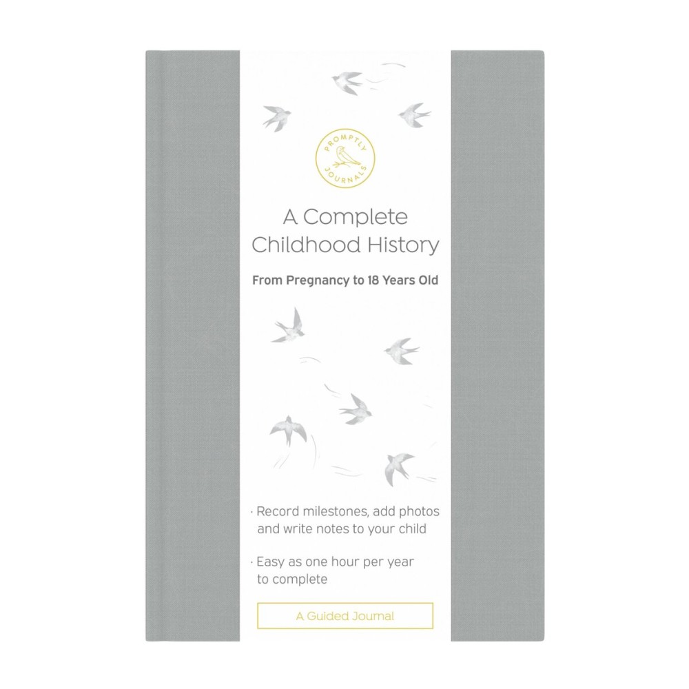 Promptly Journals, A Complete Childhood History: From Pregnancy to 18 Years Old (Grey, Linen) | Baby Book and Pregnancy Journal | Baby Memory Book