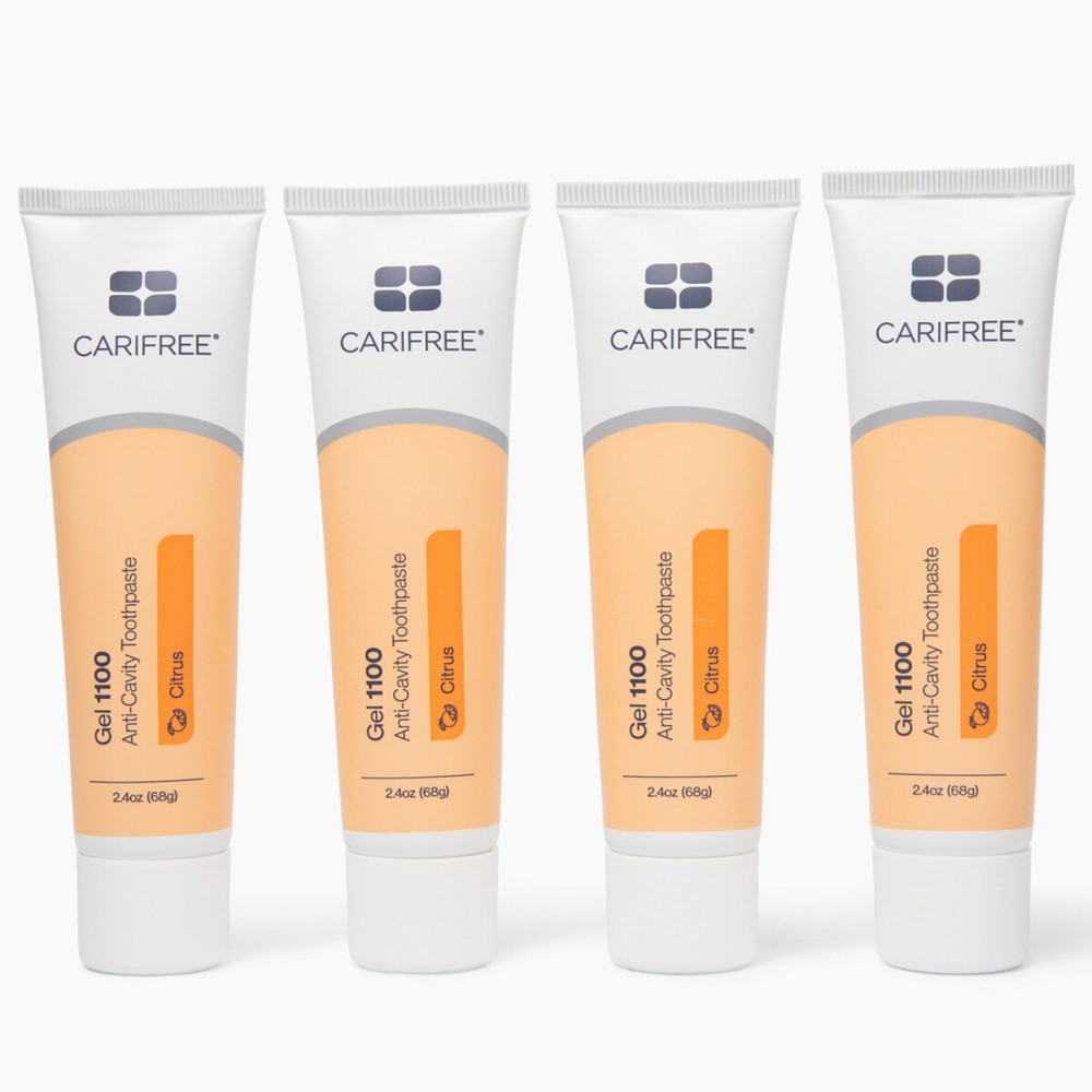 CariFree Gel 1100 (Citrus) Anti-Cavity Fluoride Toothpaste with Nano Hydroxyapatite, Cavity Prevention and Enamel Protection, Dentist Recommended for Kids and Adults, 2.40 oz. (Pack of 4)