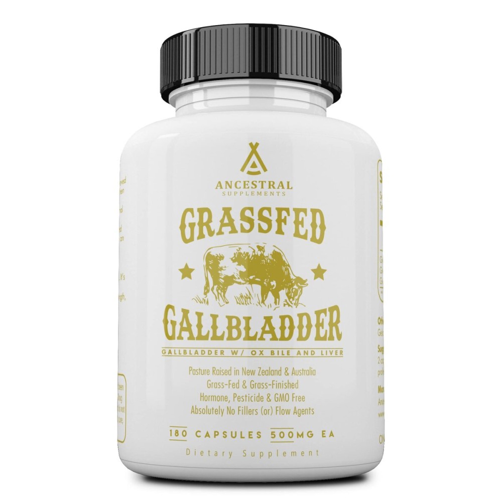 Ancestral Supplements Grass Fed Beef Gallbladder Supplements with Ox Bile and Liver, 500mg, Liver and Gallbladder Support Complex Promotes Gallbladder & Digestive Health and Bile Flow, 180 Capsules