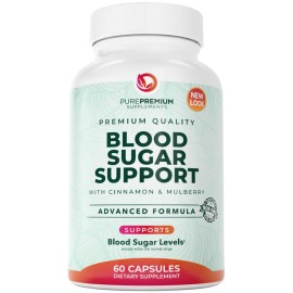 PurePremium Normal Blood Sugar Support Supplement - 20 Active Ingredients Complex to Support Blood Sugar Levels Already in The Normal Range - with Cinnamon, Bitter Melon, Chromium, Mulberry - 60ct