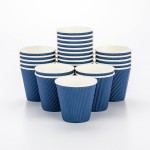 Restaurantware 8 Ounce Double Wall Disposable Coffee Cups, 25 Insulated Dark Blue Paper Cups with Ripple Wall Design, Lids Sold Separately for Hot Drinks like Tea, Hot Chocolate, and More