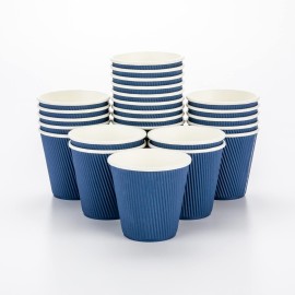 Restaurantware 8 Ounce Double Wall Disposable Coffee Cups, 25 Insulated Dark Blue Paper Cups with Ripple Wall Design, Lids Sold Separately for Hot Drinks like Tea, Hot Chocolate, and More