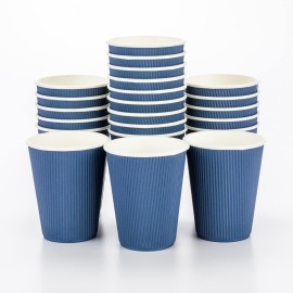 Restaurantware-12 Ounce Disposable Coffee Cups, 25 Ripple Wall Hot Cups For Coffee - Lids Sold Separately, Rolled Rim, Midnight Blue Paper Insulated Coffee Cups, For Hot Coffee, Tea, And More