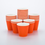 Restaurantware 8 Ounce Double Wall Disposable Coffee Cups, 25 Insulated Orange Paper Tumblers with Ripple Wall Design, Lids Sold Separately for Hot Drinks like Tea, Hot Chocolate, and More