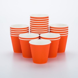 Restaurantware 8 Ounce Double Wall Disposable Coffee Cups, 25 Insulated Orange Paper Tumblers with Ripple Wall Design, Lids Sold Separately for Hot Drinks like Tea, Hot Chocolate, and More